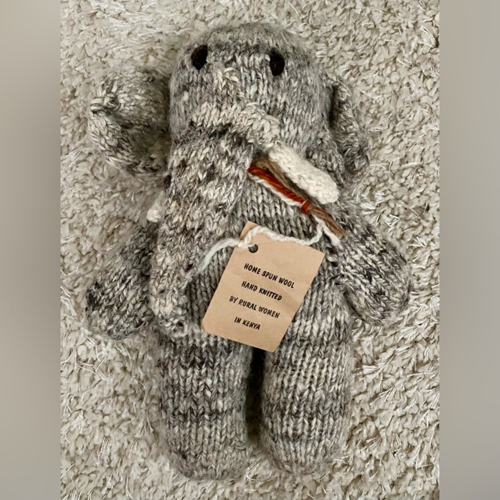 Hand Knitted Home Spun Wool Elephant Plush